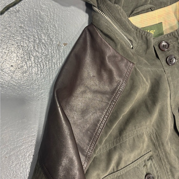 Orvis Dark Green Military Jacket with Brown Leather Details - Picture 3 of 10